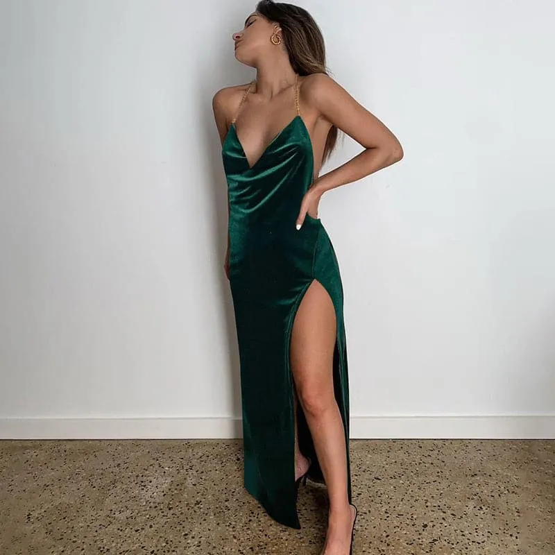 DressBetty - Velvet Slip Swinging Collar Prom Dresses