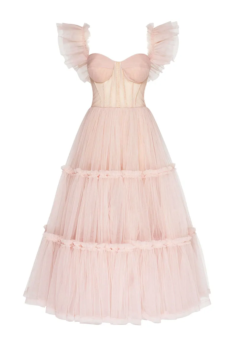 Geisha Bustier Graceful Tulle Midi Dress