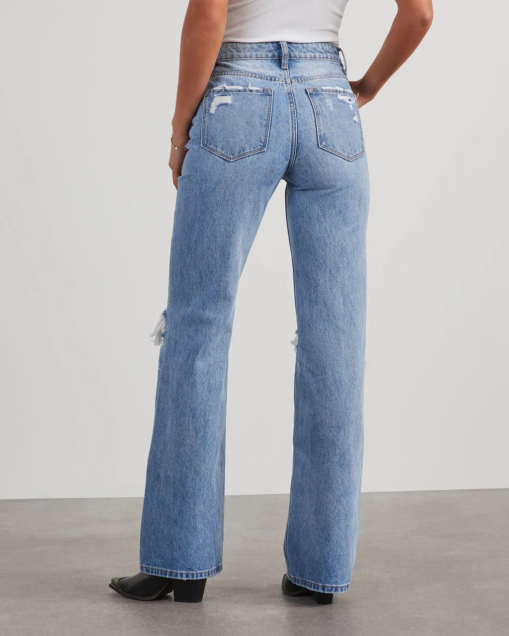 Lenny High Rise 90s Distressed Wide Leg Jeans